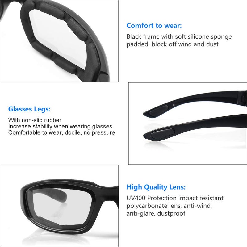 surpassme 3 Pair Motorcycle Riding Glasses Padding Goggles UV Protection Dustproof WindproofMotorcycle Sunglasses with Clear Lens for Outdoor sports Actives - Image 3